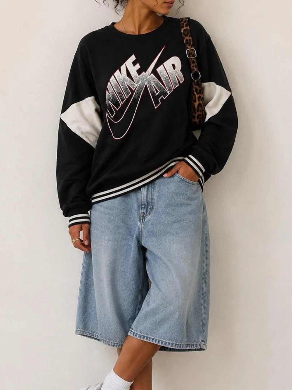Nike Black Crewneck Sweatshirt with White Panel Accents